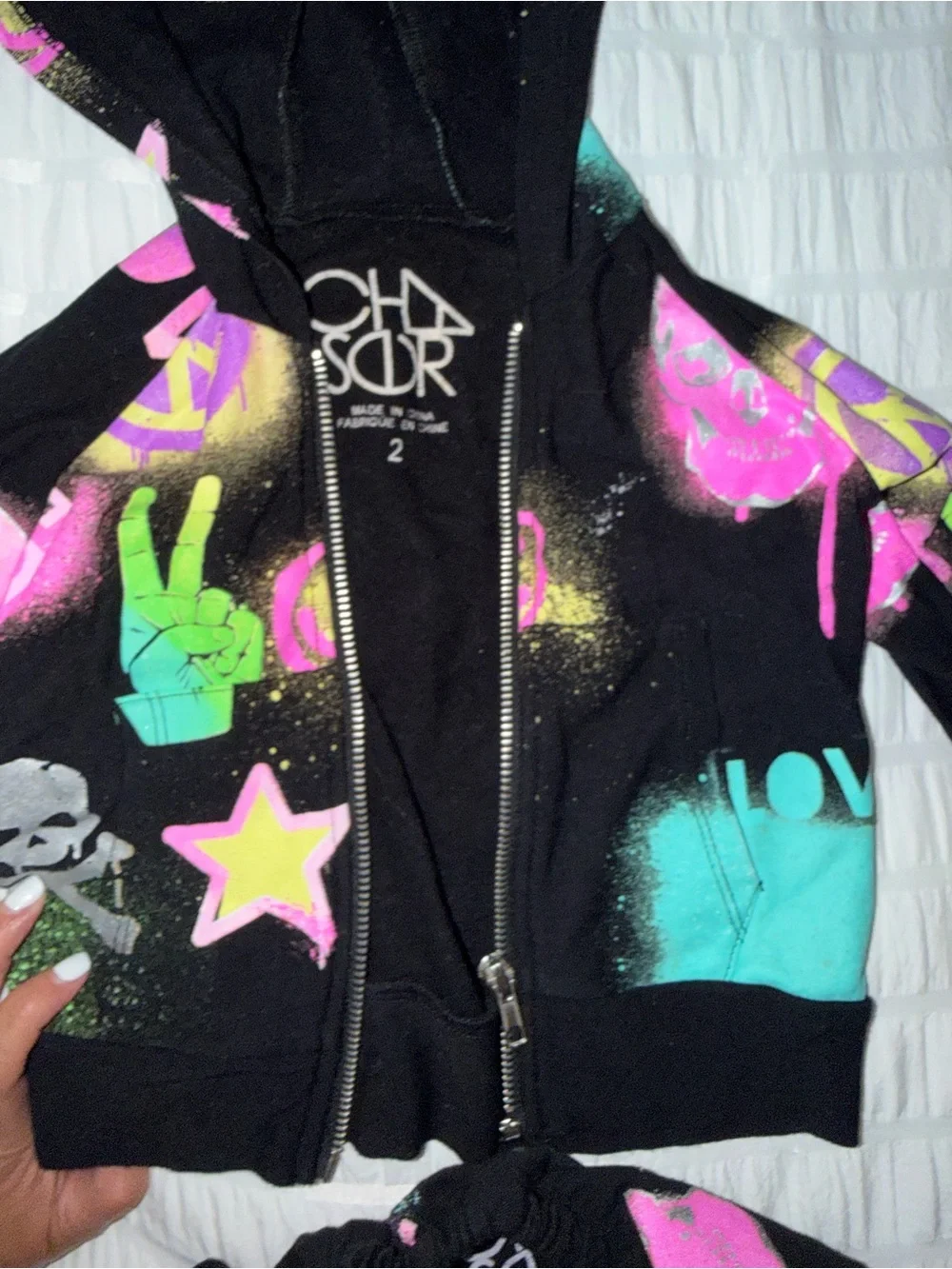 Chaser Black Hoodie & Joggers Set with Neon Pink, Green & Teal Prints